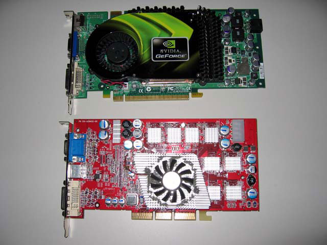 PCI Express card (top) and AGP card (bottom).