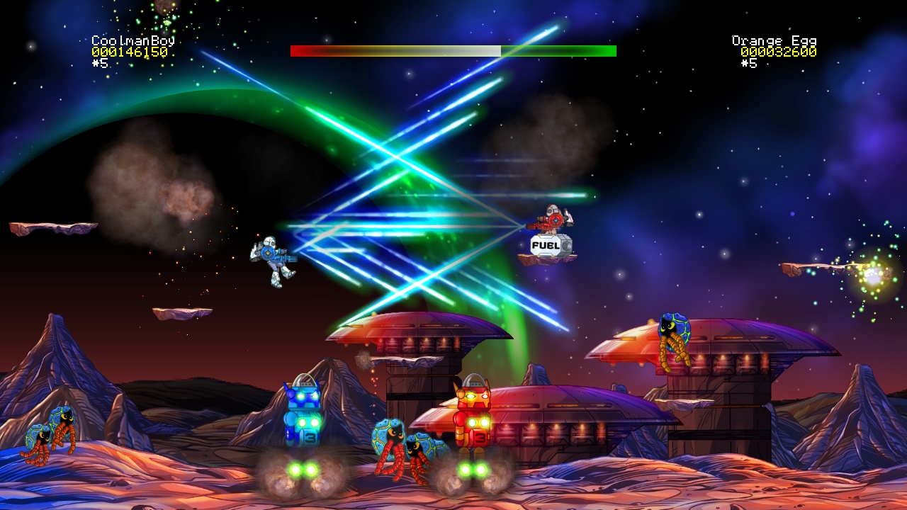 Jetpac Refuelled lets you blast aliens and collect fuel pods, just like the original game.