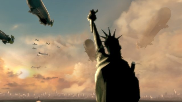 The New York skyline looks quite different in this alternative World War II shooter.