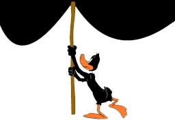 Tap the stick repeatedly and it will break, causing the black curtain to smack Daffy on the head.