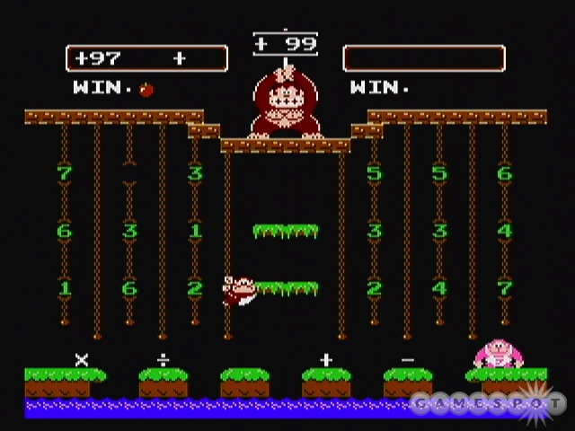 Instead of grabbing fruit, you touch numbers and symbols to create the sum shown in Donkey Kong's box.
