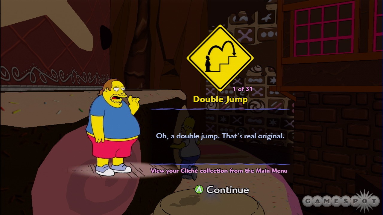 Comic Book Guy is quick to point out each of the 31 gaming clichés that made it into The Simpsons Game.