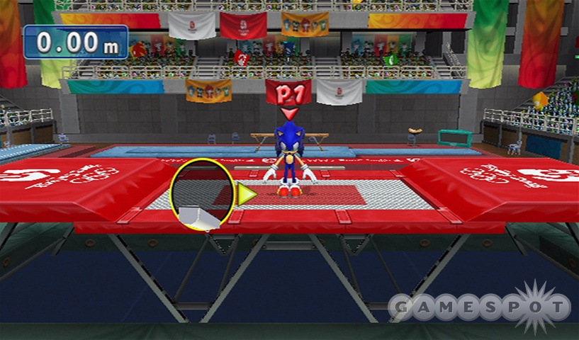 Sonic prepares for his trampoline routine. He's fast, but that won't help him here.