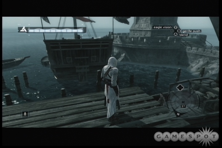 Kill the guard on this tower, then hop to Sibrand's boat across the poles.