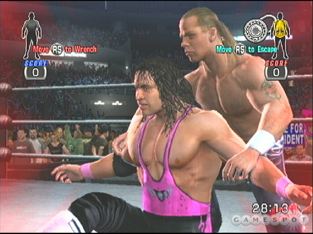 You'll need to weaken Bret Hart's limbs before attempting submission holds. The Hitman is a Submission fighting style legend.
