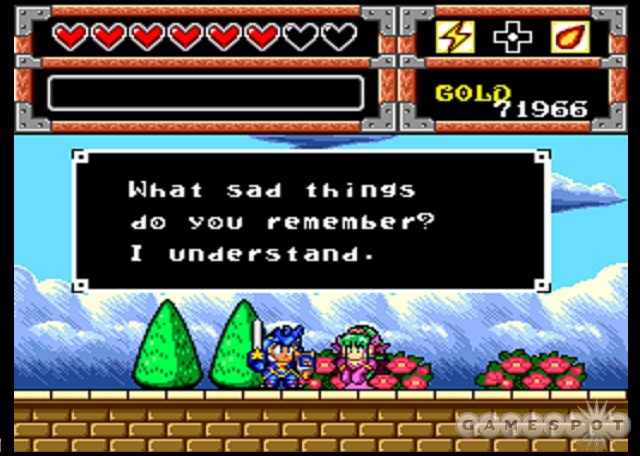 The dialogue in The Dynastic Hero is more naturalistic than the dialogue in Wonder Boy in Monster World, though the story is still nonsensical.