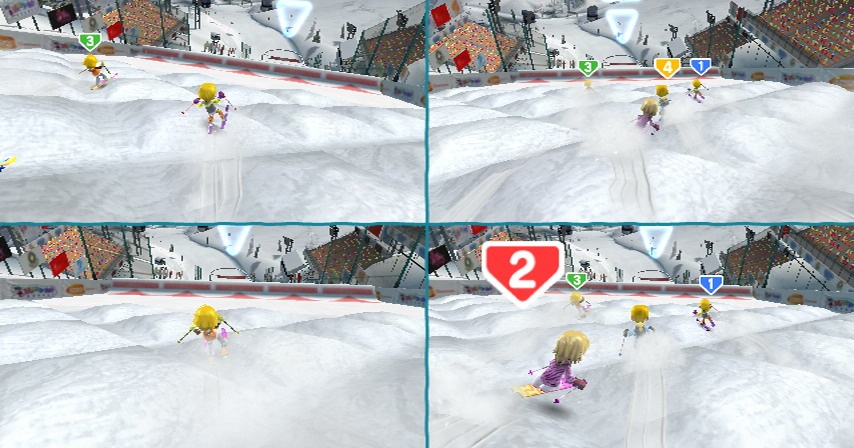 Four players can get in on the downhill-race action.