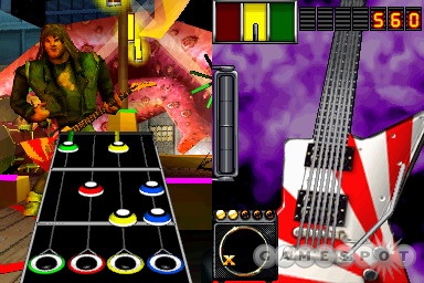Even with one less button, you'll still give your fingers a workout in Guitar Hero: On Tour for Nintendo DS.