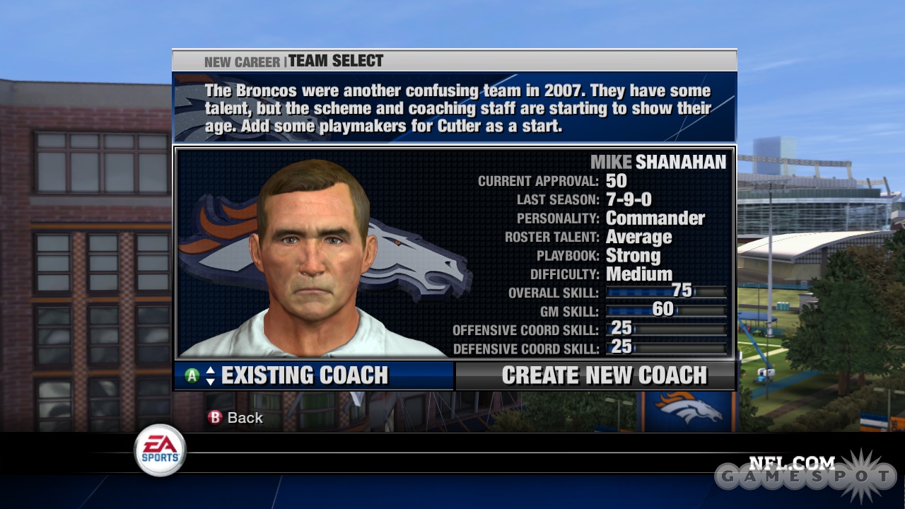Play as a real NFL coach or start your own coach from scratch.