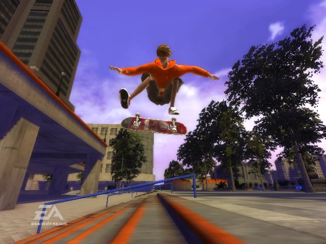 Your character in Skate It has a slightly more cartoonish appearance, but he can still rock the four-stair sets.