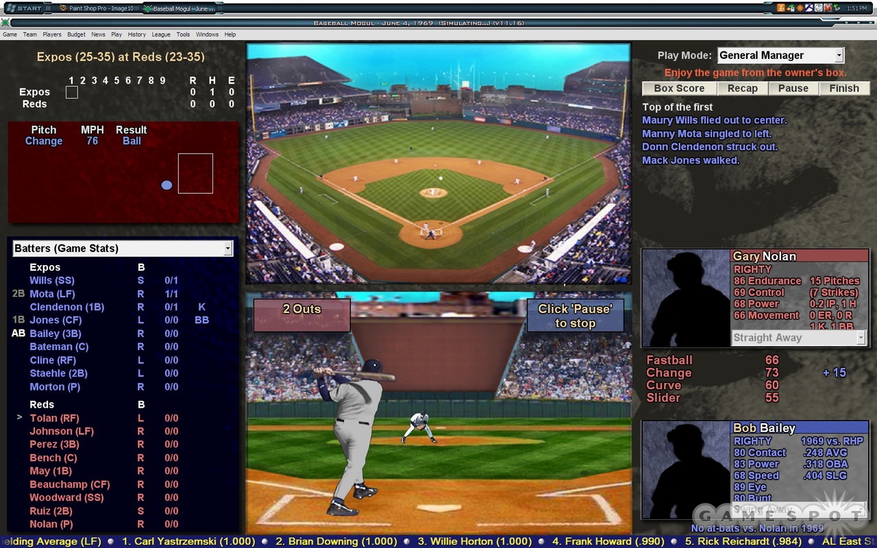 Baseball Mogul is still the only baseball management sim that lets you choose pitches and take your cuts on the field.