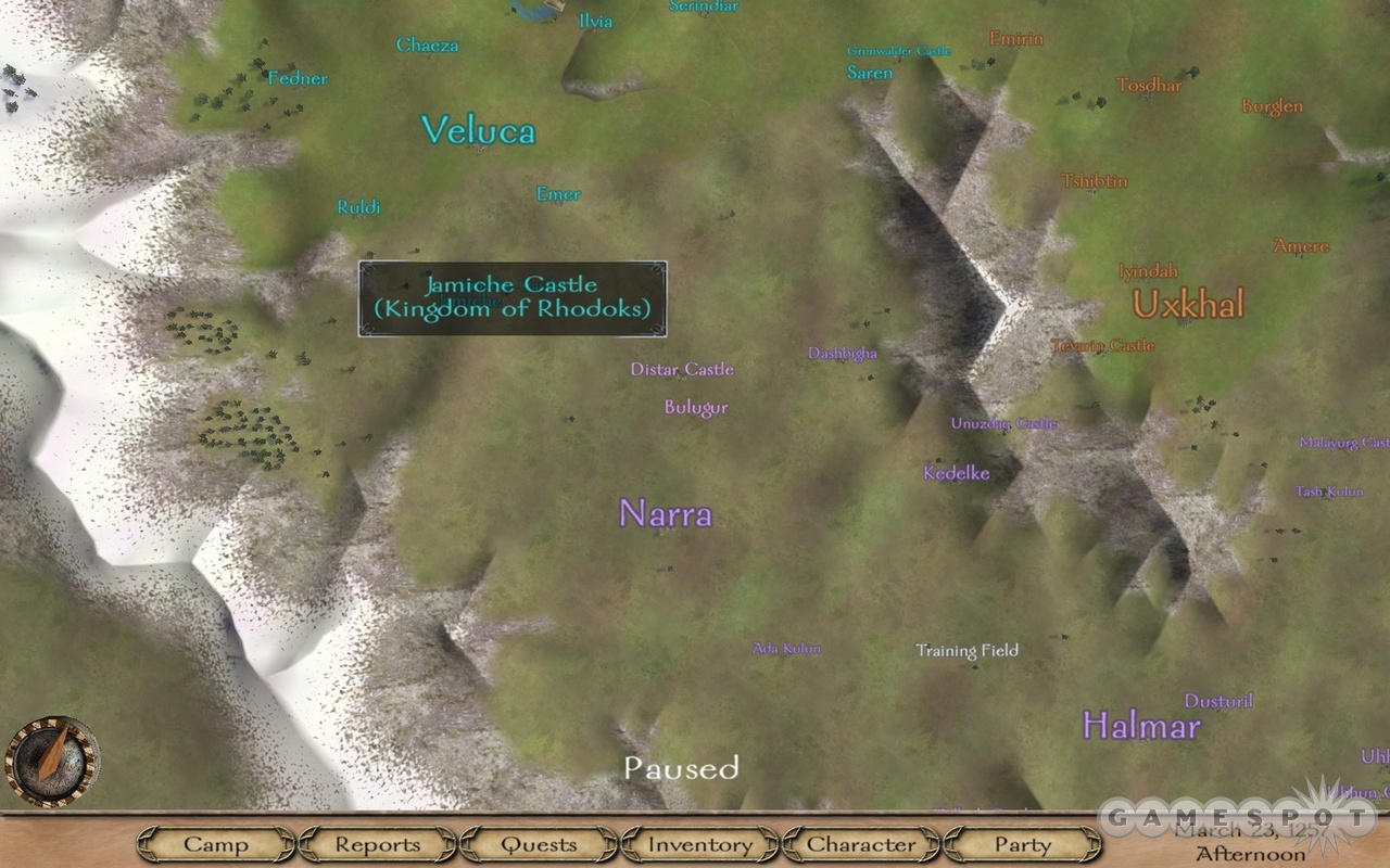 While the map screen may make it easy to find your way around Calradia, the lack of a storyline means that much of the time you're wandering aimlessly.