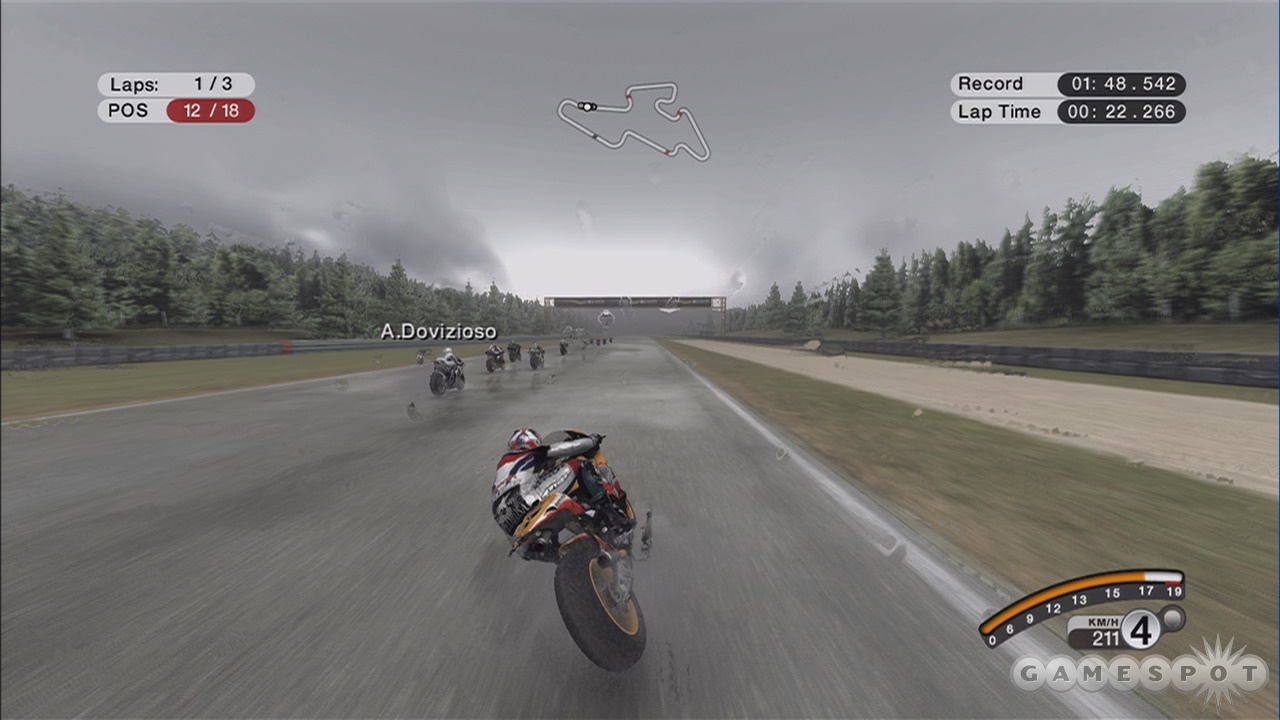 Hard-charging AI, three different handling settings, and multiple weather options are combined for a true test of skill in MotoGP 08. 
