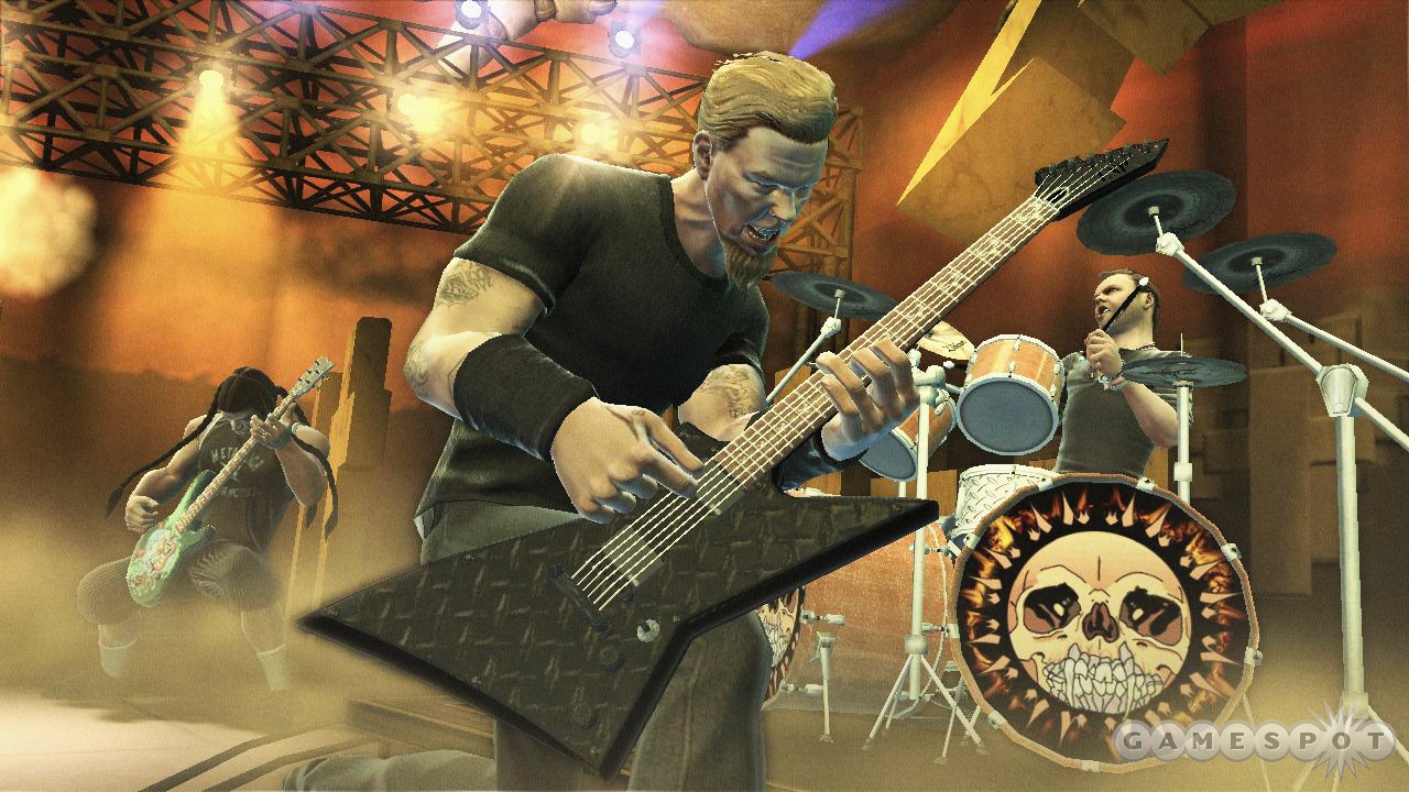 Metallica band members are rendered in Guitar Hero's signature caricatures.