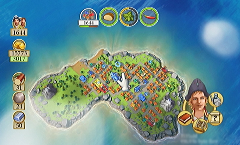 The interface in Dawn of Discovery makes surveying your land and building your cities a breeze.