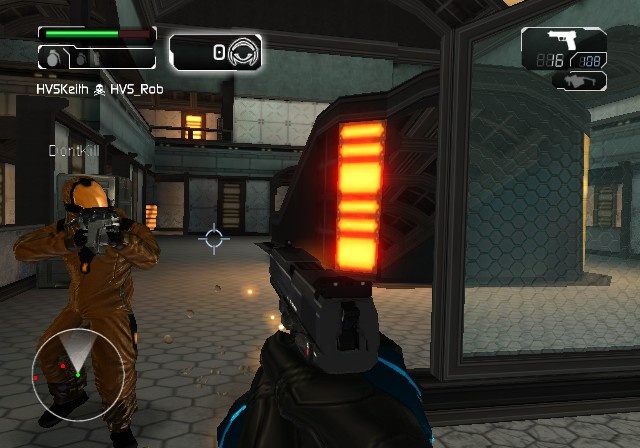 The game feels a lot like N64 classic GoldenEye, but with more game modes and futuristic weapons.