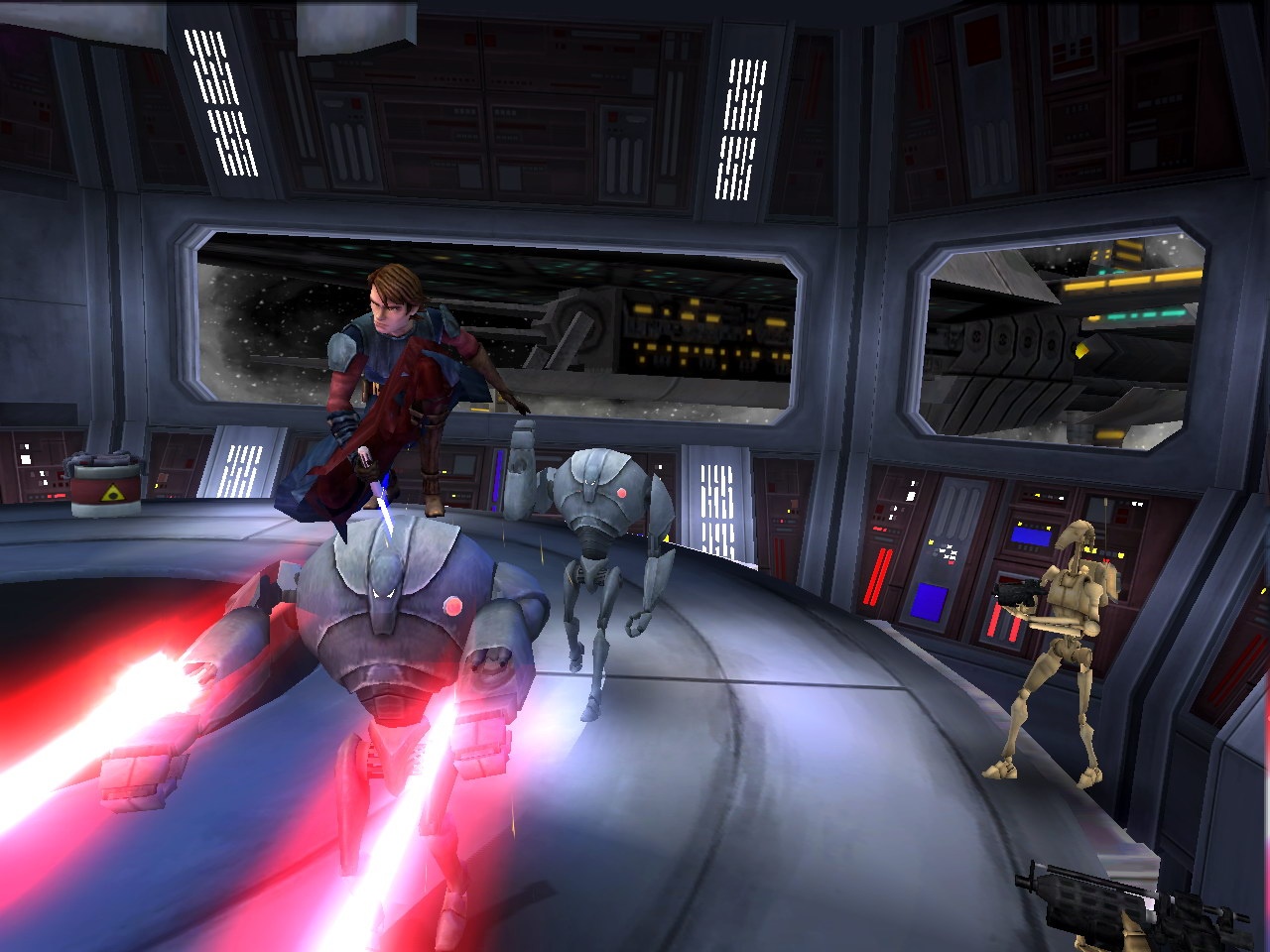 You can assume control of battle droids by skewering them with your lightsaber. Who knew?