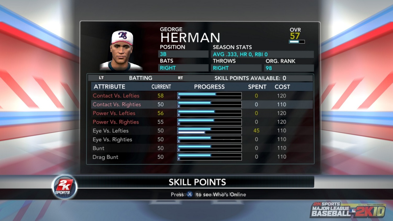 Skill points come fast and furious even after you've made it to the majors in the new My Player mode.