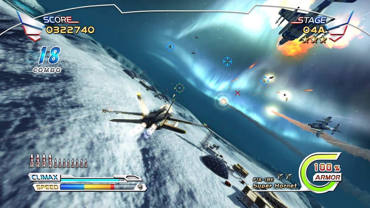 The northern lights are one of many impressive backdrops for the action in After Burner Climax.