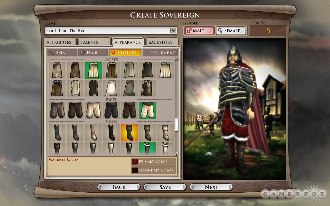 You can create your own custom sovereign character, right down to appearance, apparel, and inspiring motto.