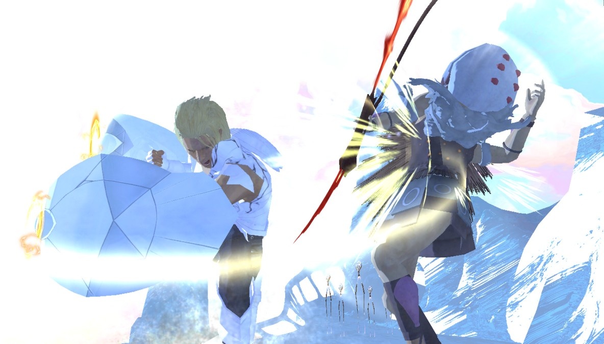 Enoch shows his foes how to use the gale shieldlike weapon properly.