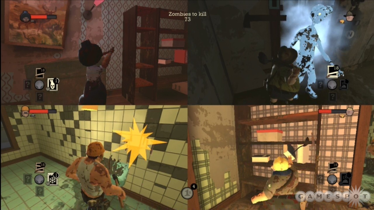 Three players smashing furniture, one player killing a zombie - a telling ratio.