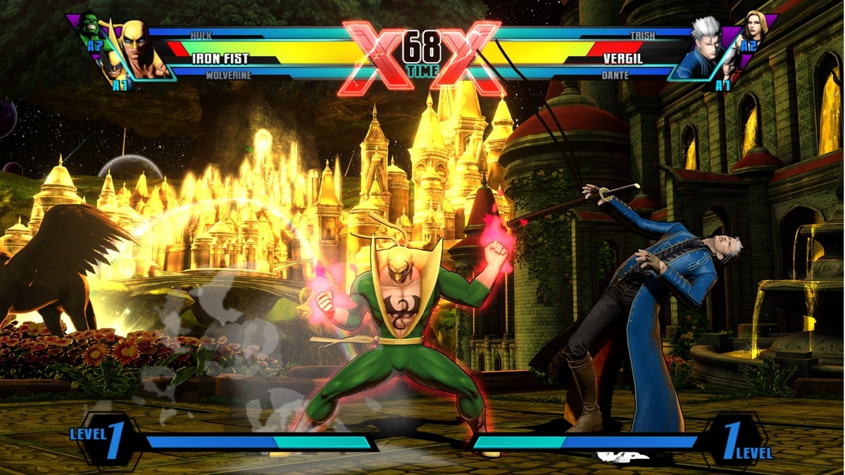 Iron Fist has three chi boosts: power (red), defense (blue), and meter regeneration (green).