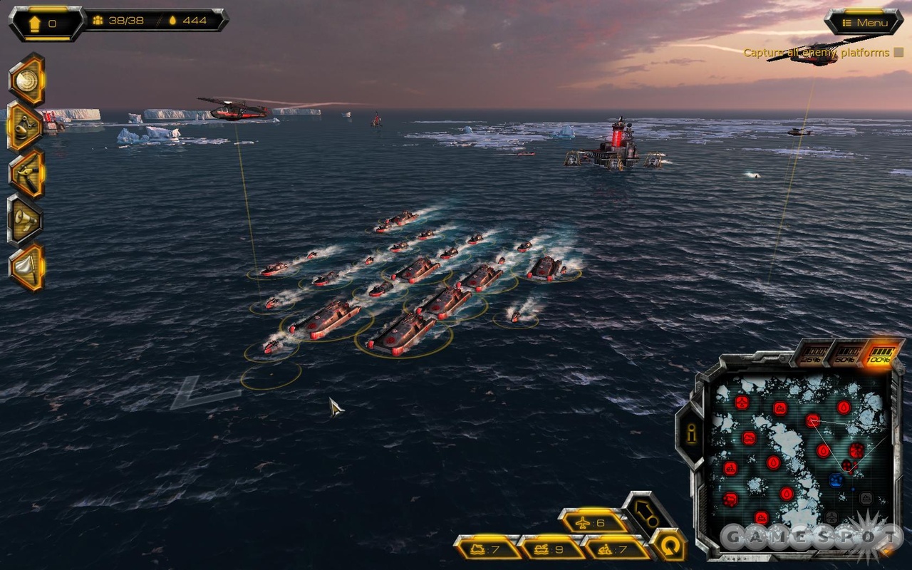 The Red Death: The Sharks amass their fleet in preparation to storm an oil platform. Frequently, the best tactic in Oil Rush is to throw most of your units at the enemy.