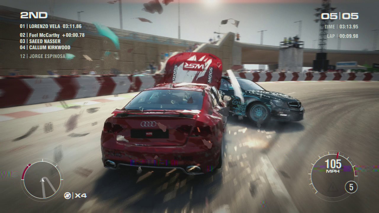 Grid 2's damage system isn't just for show: it can severely affect the performance of your car.