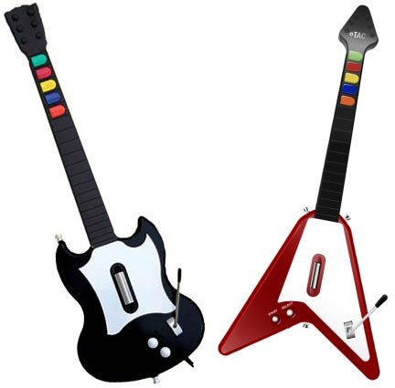 Guitar Hero controller (l) and TAC Freedom V Wireless controller (r)