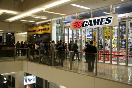 Close to 100 people lined up outside the EB Games Bondi Junction store.