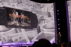 Sony flashes a single slide of RE Portable during its stage show.