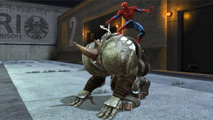Yes, there's a good reason that Spider-Man is riding Rhino at the Rikers Island prison.