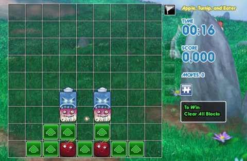 In this tutorial level – made with Brainteaser mode no less – the player is taught the nuances of the Eater, Turnip and Tomato blocks. Oh yes, there are vegetables in this game.