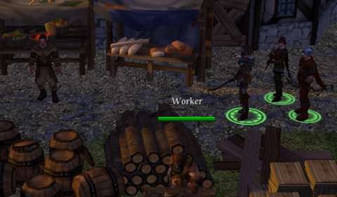The merchant on the left stares at this worker sawing his piece of wood all day.