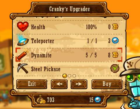 Deployable items become more affordable as the playthrough progresses, due to the increasing wealth which the player would get from minerals found deeper in the mines.