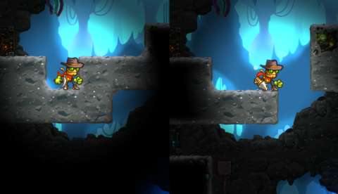 After the player tunnels into a gap in the underground, the background illumination extends to the gap as well.
