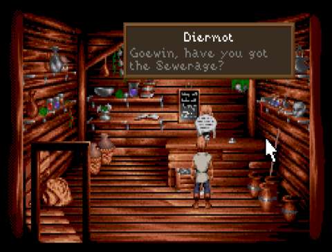 The implementation of SCUMM in this game lets players make Diermot ask silly questions like this one.