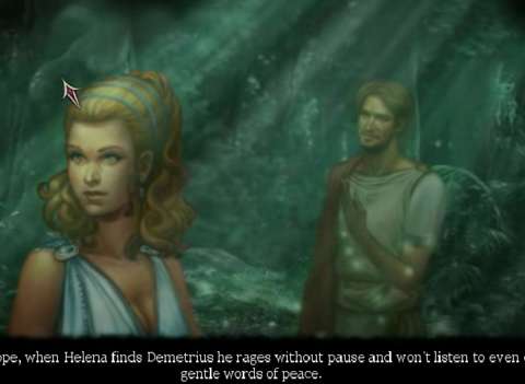 The sprites for characters are still awkwardly placed in cutscenes. In this one, Demetrius should have been facing away from Helena since he is not listening to her.