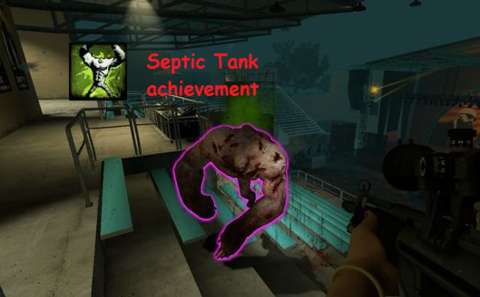 The only good reason to use a Boomer Bile on a Tank is the “Septic Tank” pun/achievement, but the Tank is actually barely slowed by this humiliation. (Original image credit: Jo The Marten, user at the Left 4 Dead Wiki.)