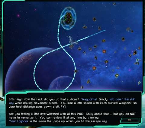 This may be a tutorial message, but the player’s ship can indeed make that kind of crazy maneuver, provided that it already has incredible speed in the first place.