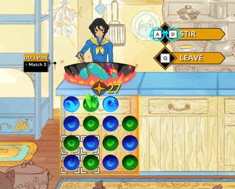 The puzzle mini-game uses predetermined grids, with the solution being several moves away.