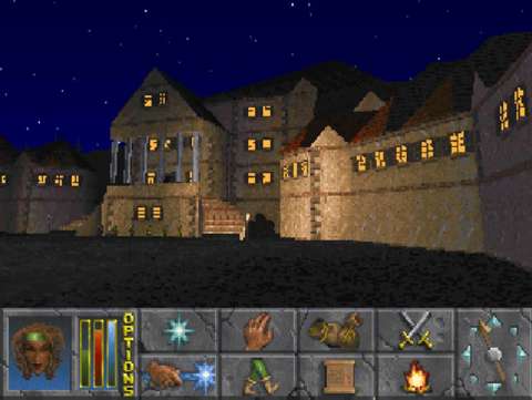 Castle Wayrest at night.