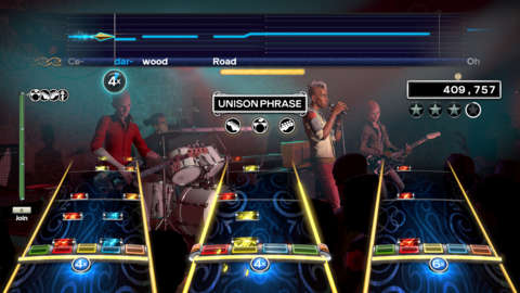 Rock Band 4's classic note highways.