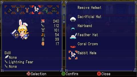 Equipment changes are reflected on your sprite. Who doesn't want a bunny hat?