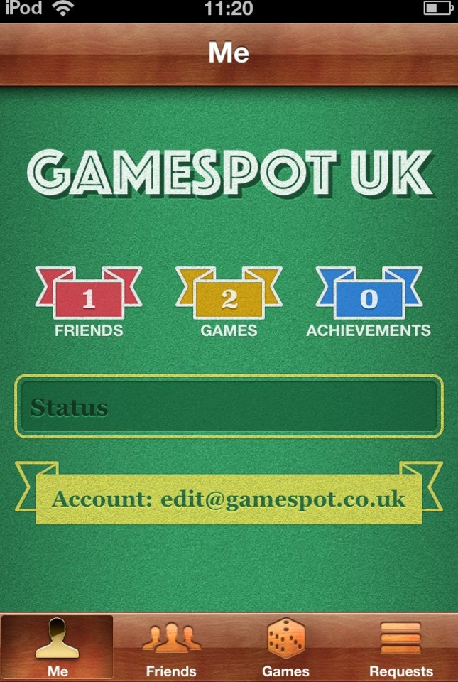 The home page of Game Center.