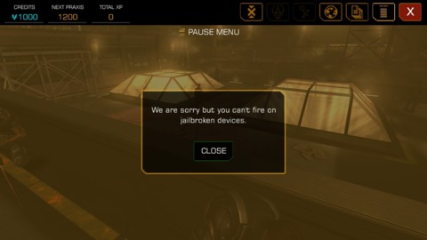 Deus Ex: The Fall doesn't like jailbroken devices. (Image credit: KipEnyan)