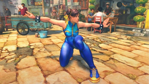 Chun Li's Street Fighter Alpha costume shows more arm and less leg than her usual fighting togs.