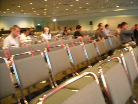 A quick snap of the audience, midspeech, from the front-center of the room.