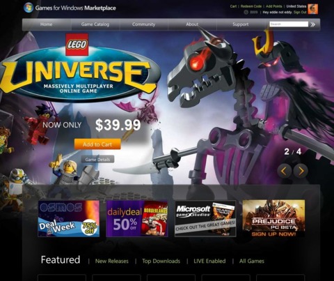 The new landing page of the Games for Windows marketplace.